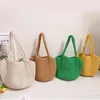 Bolsas de ombro vintage palha tecido saco para mulheres bolsas rattan crochê coreano casual comute verão praia tote férias