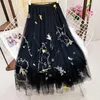 Skirts Guilantu Mesh Embroidery Floral Long Skirt Women Summer High Waisted A Lien Tulle Female Korean Style Casual Tennis