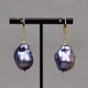 Dangle Earrings G-G Cultured Black Baroque Pearl Real Keshi Gold Plated Hook Handmade For Lady
