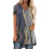 T-shirt da donna Moda estiva con scollo a V Casual sfumato stampato Top a maniche corte allentato T-shirt da donna 2024