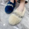Casual Shoes Green Women Flat Crystal Loafers Winter Warm Mink Fur Espadrilles Ladies Walking Zapatos Mujer Flats