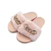 NIEUW Comfort Op voorraad herfst en winter chain flash diamant pluizige pantoffels binnen en buiten pluizige platte warme slippers 36-41