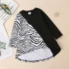 Girl Dresses 2024 Spring Teens Girls Black White Leopard Solid Patchwork Long Sleeve For 110-160cm Toddlers Clothes