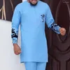 Tracksuits masculinos 2024 Dashiki Vestido Nacional Africano Boubou Impresso Top e Calças Terno Casamento Domingo Oração Casual Slim