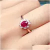 Cluster Rings 1 Ruby 7x5mm Style 925 Sterling Sier Ring for Women Justerbar storlek med certifikat släppleverans smycken otdbi