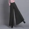 Pantalon femme épais chaud automne hiver jupe large tempérament taille haute Baggy pantalon gris foncé grande taille 3089