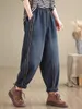 Calças femininas listrado design high-end retro jeans oversized cintura elástica emagrecimento moda denim harem para mulher primavera 2024 k336