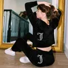 Juicy Apple Y2K Logo personnalisé Plus la taille des femmes velours recadrée velours couture costumes tenue deux pièces ensemble de jogging entraînement deux pièces fermeture éclair jogger fitness survêtement