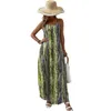 Casual klänningar ärmlös lång klänning Summer Strappy Bohemian Style Women's Vacation Maxi For Beach Resort Wear V Neck Printed Loose