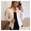 Womens Suits Blazers Autumn Winter Elegant Solid Color Blazer Coats Suit Collar Long Sleeve Slim Fit Tops Women Drop Delivery Apparel Othij