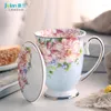 Tasses Tasse d'eau Tasse en céramique d'os avec couvercle cuillère fleur simple petit déjeuner lait café porcelaine style européen 320 ml