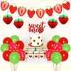 Decoração de festa kraewow morango aniversário balão vermelho conjunto doce um banner bolo topper papel favo de mel bola para meninas 1º