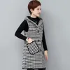 Women's Vests Thick Wool Waistcoat Jacket Women Loose Long Casual Houndstooth 2024 Spring Fall Hooded Vest Female Outwear