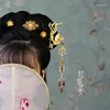 Hair Clips Phoenix Theme Red Agate Tassel Hairpin Traditional Chinese Style Double-faced Golden Fringe Vintage Hanfu Cheongsam Accessories