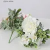 Faux Floral Verdure 5Head Rose Bouquet Pivoine Artificielle Fleurs De Soie DIY Rose Hortensia En Plastique Fausses Fleurs De Mariage Décoration Table Centres Y240322