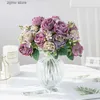 Finto verde floreale Vasi di fiori artificiali per la decorazione domestica album di nozze scatole di caramelle peonia mazzi di rose di seta natalizie Y240322