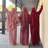 Etniska kläder jilbab muslimska kvinnor bönplagg ramadan eid blygsam islamisk 2 bit extral long khimar scarf abaya set dubai kaftan