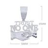 Iced Out Bling Letters Trust No One Pendant Necklaces Two Tone Color CZ Zircon Shake Hand Charm Mens Women Hip Hop Jewelry 240313