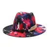 Estilo especial aba larga fedora chapéu panamá gravata tingida colorido lã jazz chapéu masculino feminino chapéu de feltro lã-como chapéu panamá 240320