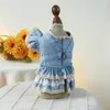 Abbigliamento per cani Gonna per torta Abito per animali Denim elegante con maniche per cani Gatti Comoda trazione da principessa Alla moda