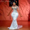 White Arabic Aso Ebi Mermaid Wedding Beaded Crystals Detachable Train Satin Bridal Gowns Dresses ZJ