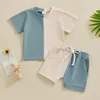 Kleidungssets Kleinkind Jungen Sommer Outfits Kontrastfarbe Kurzarm T-Shirts Tops und Shorts mit elastischem Bund 2-teiliges Kleidungsset