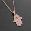 Hip Hop Jewelry Hand of Fatima Necklace Full CZ Hamsa Hand Fatima Eye Khamsah Pendant