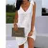 Abiti casual Donna Abito primavera estate Ricamo moda Scollo a V lungo senza maniche Solid Beach Party