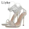 Sandales liyke size 3542 Fashion Rhingestone Sandales transparentes Femmes Black Silver Lopappy Talons sexy