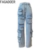 Damesjeans FAGADOER Retro Mode Denim Pocket Cargo Broek Dames Hoge Taille Knop Rechte Jeans Broek Casual Dames Denim BottomL2403