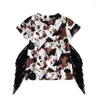 Mädchen Kleider Kleinkind Baby Western Kleid Kurzarm Pferd Kuh Print T Shirt Fransen Quaste Kleinkind Sommer Outfit