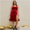 プラスサイズのドレスY女性ドレス2023秋のスプリット気質純粋な色のベートホルターファッションエレガントな女性パーティーイブニングドロップデリバリーAP OTZK