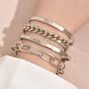 Kvinnor Punk Heavy Metal Gold Thick Chain Armband Set Statement For Girls Chunky Gold Twist Charm Armband Bangles Trendy Hip Hop Rock Smycken