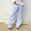 Damesjeans Combhasaki dames Y2K casual gestreepte bedrukte broek met trekkoord, elastische taille, losse rechte broek met zakken, straatkledingL2403