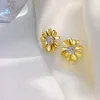 Halsband örhängen set rostfritt stål hänge för kvinnor guld daisy blommor färg pläterad växt bröllop smycken gåva