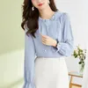 Women's Blouses Fashion Bow Drawstring Commute Blouse Female Clothing Elegant Round Neck Folds Spring Autumn Solid Color Basic Long Sleeve