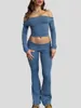 Pantalon Femme CHQCDarlys Femmes S Two Piece Outfit Basic Slim Manches longues Crop Top et Flare Lounge Set Yoga Survêtement Sweatsuit