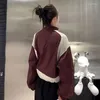 Kadın Ceketleri Koreli Kadın Kırpılmış Ceket Büyük Boy Y2K Harajuku Zip Rindbreaker Patchwork Hafif Sokak Giyim Bahar Sonbahar
