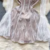 Бальные платья, модное платье с квадратным вырезом, женское осеннее кружевное лоскутное платье из тюля с расклешенными рукавами