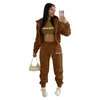 Kvinnors tvåbitar byxor 3 Sports Suit Hoodie Set Womens Hooded Zipper Ytterkläder Kvinna Set Crop Tank Top Sweatpants Jogger Suits Tracksuit