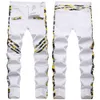 2022 Four Seasons Fashion Brand White Camo Trendy gesplitste elastische slim fit herenjeans