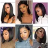 Synthetic Wigs Side Part Lace Front Human Hair Brazilian Remy Straight Short Bob Wig With Baby Pre Plucked For Black Women9699703 Drop Dhqel