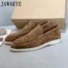 Skor varm försäljning högkvalitativ plattskor män verklig mocka läder casual formella skor kvinnor gummisula slipon walk loafers skor unisex