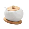 Conjuntos de louça 1 conjunto frascos de condimento de cerâmica com tampas de colher e bandeja de madeira tempero recipiente potes para cozinha