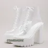 Stiefel 2023 Frühling Neue Frauen Boots Modes runde Kopf wasserdichte Plattform transparent Schnüre dicke High Heels Nachtclub -Knöchelstiefel PU