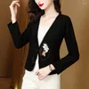 Vestes Femmes Mode Style Chinois Broderie Courte Veste Femme Pour 2024 Manches Longues Noir Blanc Manteau H565