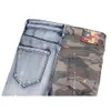 Dżinsy rozdarte plaster Slim Fit Camuflage patchwork jeansowy małe nogi długie spodnie