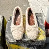 Freizeitschuhe, quadratische Zehen, flache Slip-On-Mokassins, warme, lockige Wolle, weicher Boden, rutschfeste Damen-Loafer, Perlen-Schleifenknoten, flache Espadrilles