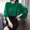 Blouses pour femmes haut de gamme ample à manches longues en mousseline de soie chemise Cardigan manches lanterne petit haut à bascule