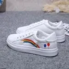 Zapatos Casuales Zapatillas de Mujer con Cordones Deportivos Blancos con Bordado de Arco Iris Vulcanizado para Mujer Planas